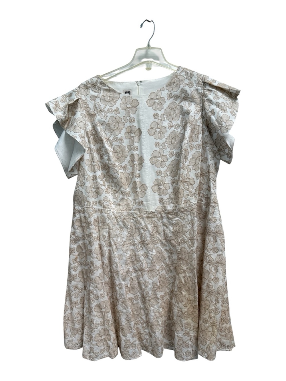 Anne Klein Cream Fit and Flare Dress with Beige Floral Accents size 22